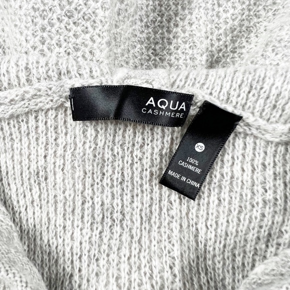 Aqua 100% Cashmere Ultra Lightweight Knit pullover Hoodie Sweater Gray Pink XS - Picture 2 of 3